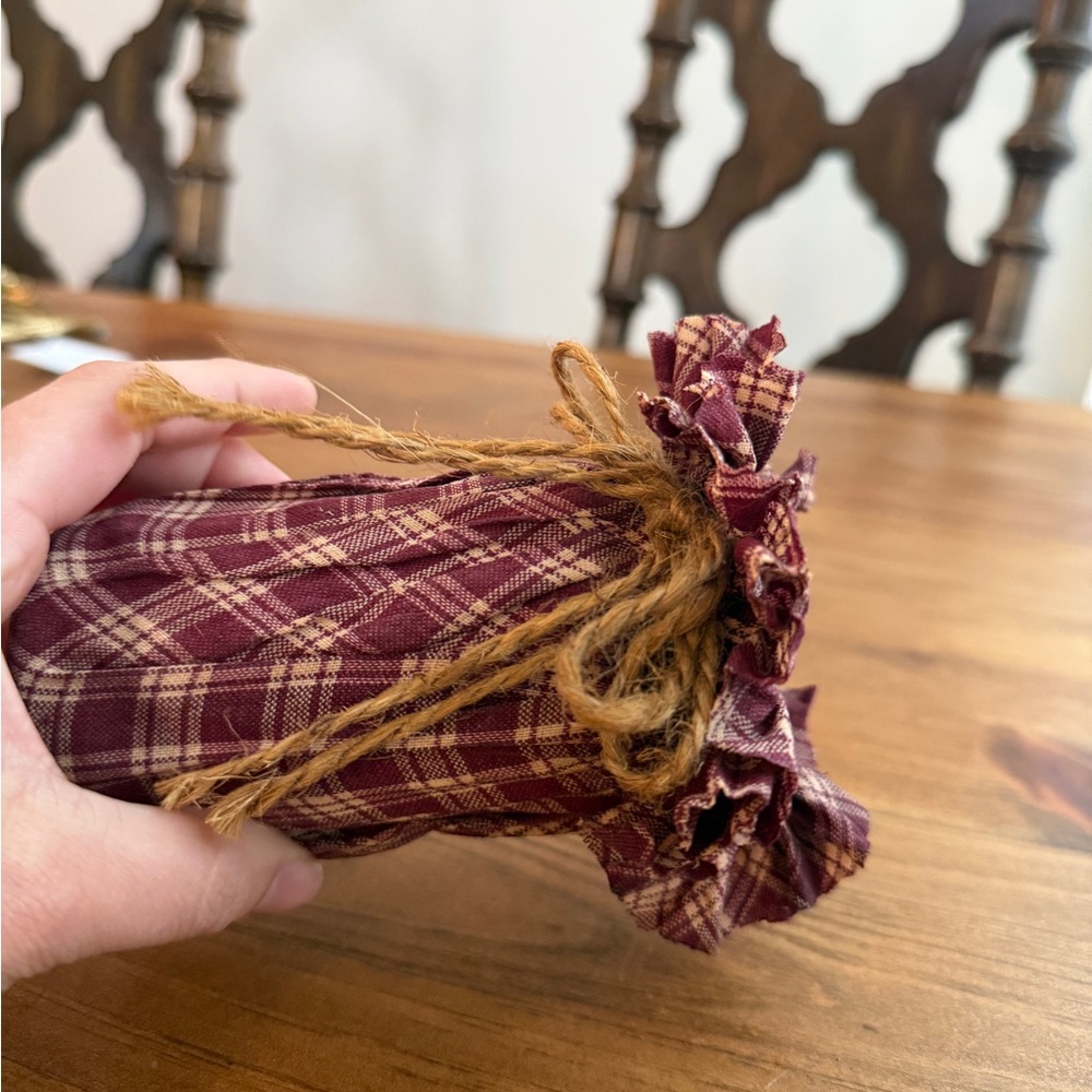 Plaid Burgundy Fabric Drawstring Sachet glass jar decor - Picture 10 of 10